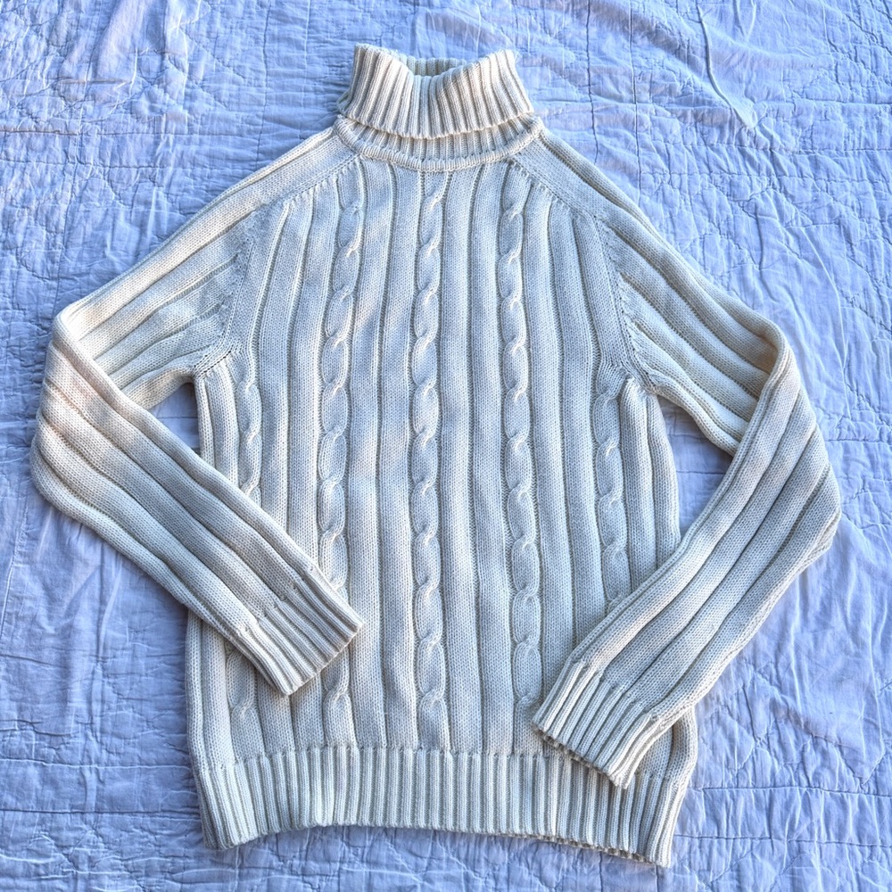 Vintage B. Altman & Co. Cable Knit Fisherman Style Turtleneck Sweater Italy